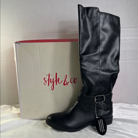 Style & Co. Shoes - Style & Co. Black Madixe Knee High Women’s Riding Boots 5M‎ Buckle Zipper New